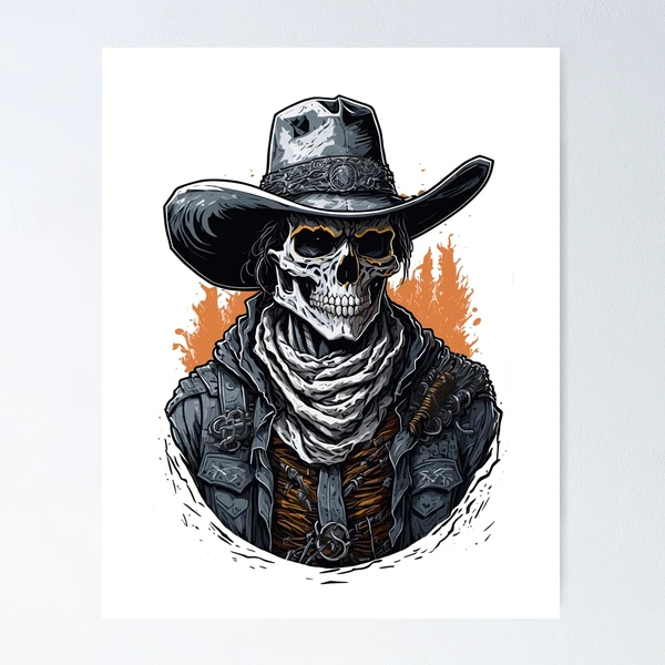 Skull vinyl decal, cowboy hat skull sticker, western vinyl decals