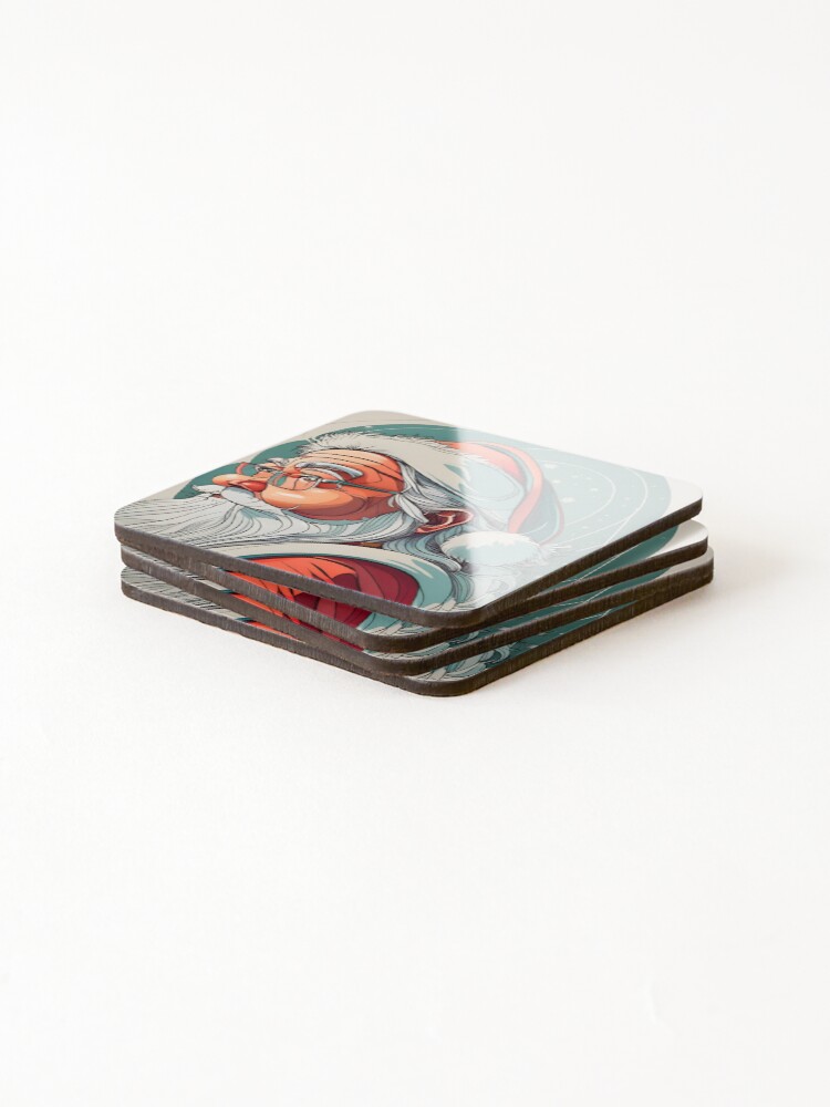 Thumbnail 4 of 5, Coasters (Set of 4), Christmas Santa Claus Portrait drawing designed and sold by Patricks-Art.
