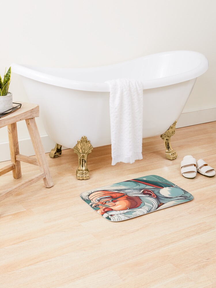 Thumbnail 2 of 6, Bath Mat, Christmas Santa Claus Portrait drawing designed and sold by Patricks-Art.
