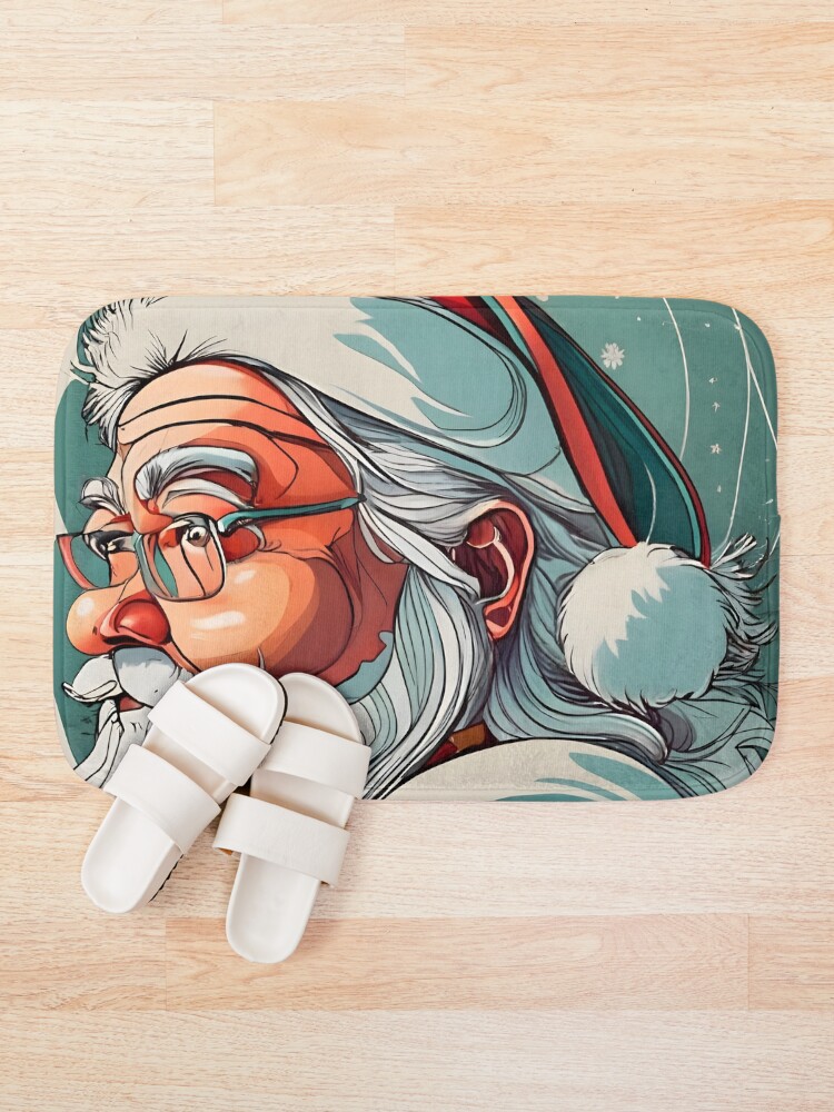 Thumbnail 1 of 6, Bath Mat, Christmas Santa Claus Portrait drawing designed and sold by Patricks-Art.