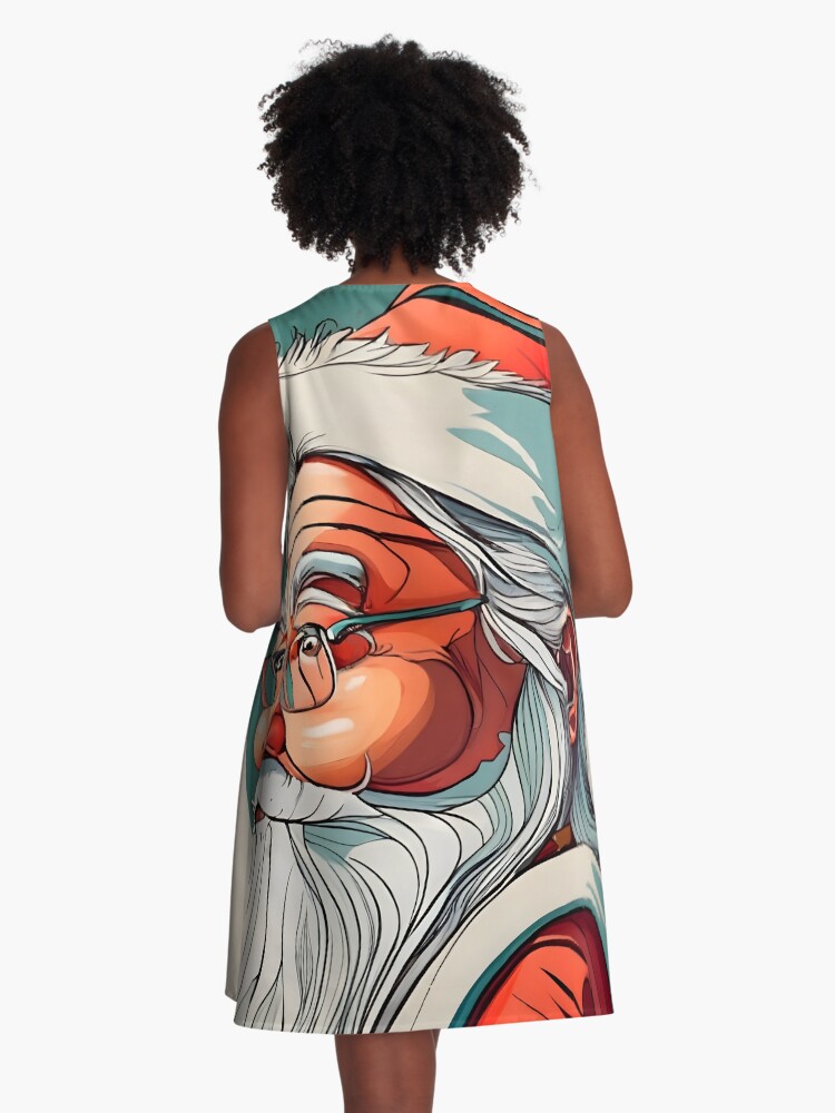 Thumbnail 3 of 4, A-Line Dress, Christmas Santa Claus Portrait drawing designed and sold by Patricks-Art.