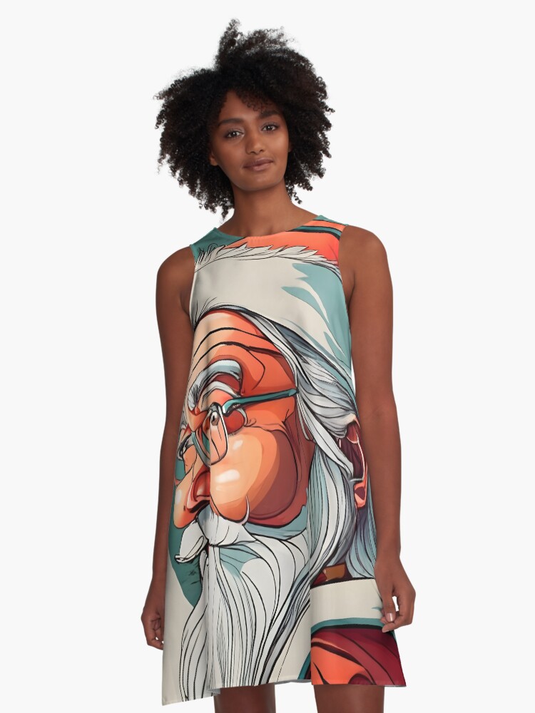 Thumbnail 1 of 4, A-Line Dress, Christmas Santa Claus Portrait drawing designed and sold by Patricks-Art.