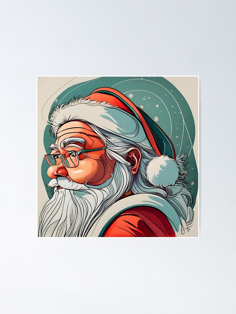 Thumbnail 1 of 3, Poster, Christmas Santa Claus Portrait drawing designed and sold by Patricks-Art.