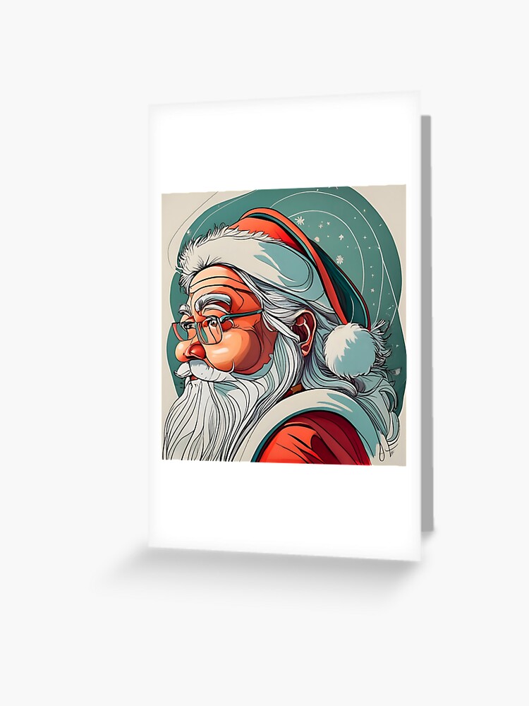 Thumbnail 1 of 2, Greeting Card, Christmas Santa Claus Portrait drawing designed and sold by Patricks-Art.