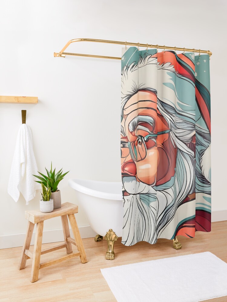 Thumbnail 3 of 5, Shower Curtain, Christmas Santa Claus Portrait drawing designed and sold by Patricks-Art.