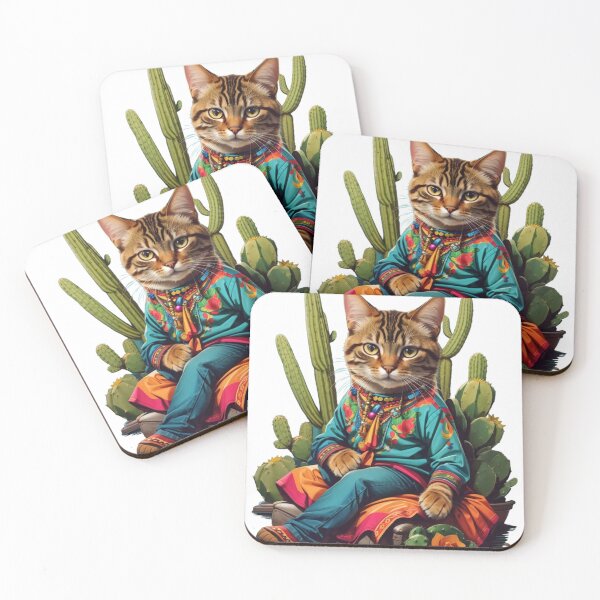 Item preview, Mexican cat sitting on top of some cacti designed and sold by Masquegatos.