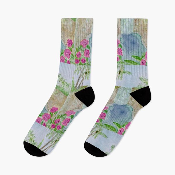 Item preview, Tropical Waterfall with Pink Flowers Watercolor designed and sold by 1979byShari.