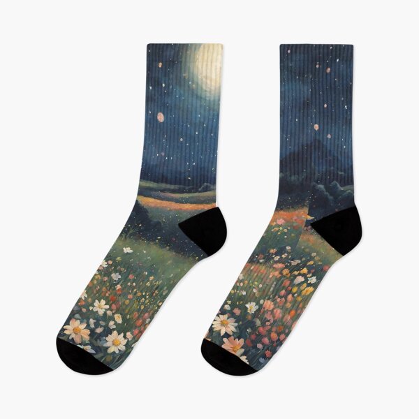 Item preview, Field of flowers beneath the moon and stars designed and sold by AnArtsyCrow.
