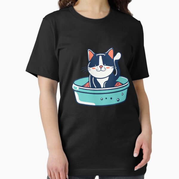 Item preview, cute and smiley black cat sitting in its cat litter box designed and sold by The  Knick Knack Nook.