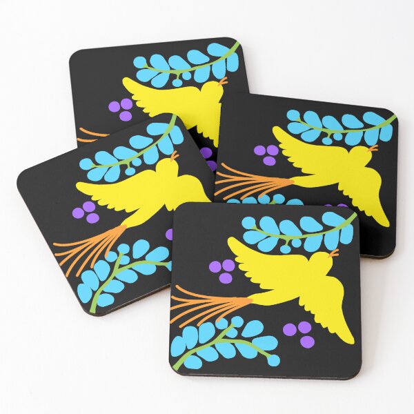 Item preview, Talavera bird 16, yellow on black, Bright Vibrant Colorful Dark designed and sold by elizdesign.