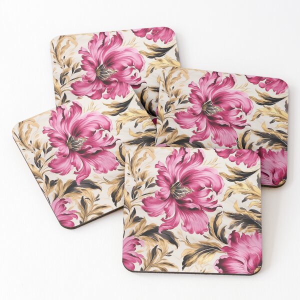 Artikelvorschau, Nahtloses Muster mit heißen rosa und goldenen Blumen entworfen und verkauft von GirlGlowGraphic.