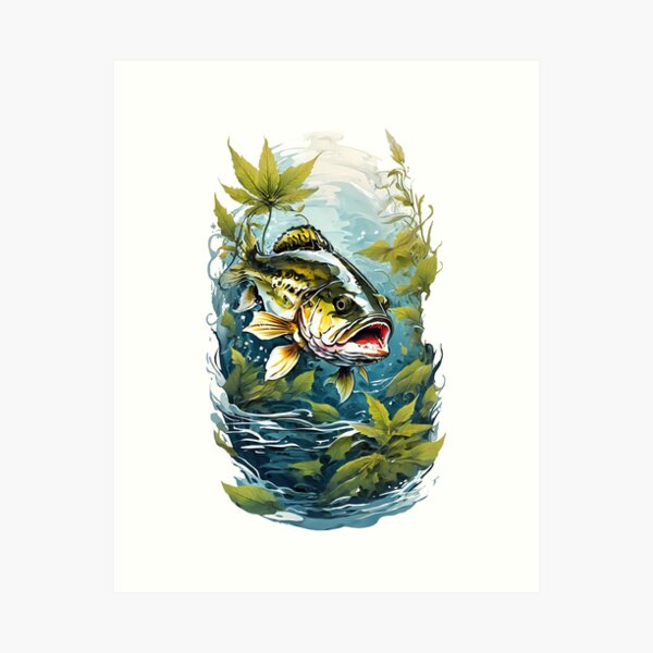  Peacock Bass Wall Art Print, Fishing Painting, Hand