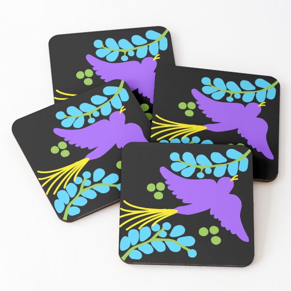Item preview, Talavera bird 14, purple on black, Bright Dark Vibrant Colorful designed and sold by elizdesign.