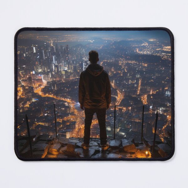 Item preview, Illuminated Cityscape at Dusk with One Person Walking Outdoors designed and sold by Domitian Tincaba.