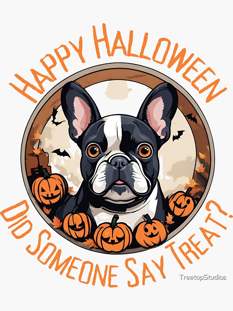 Trick or Treat Unusual Halloween Puppy Cute Dog Poses with Pumpkin Sticker  for Sale by HealthyHappyYou