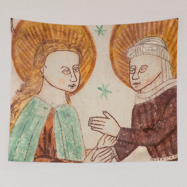 Item preview, Poster with a medieval fresco showing Virgin Mary in the ‘Visitation' designed and sold by Postertale.
