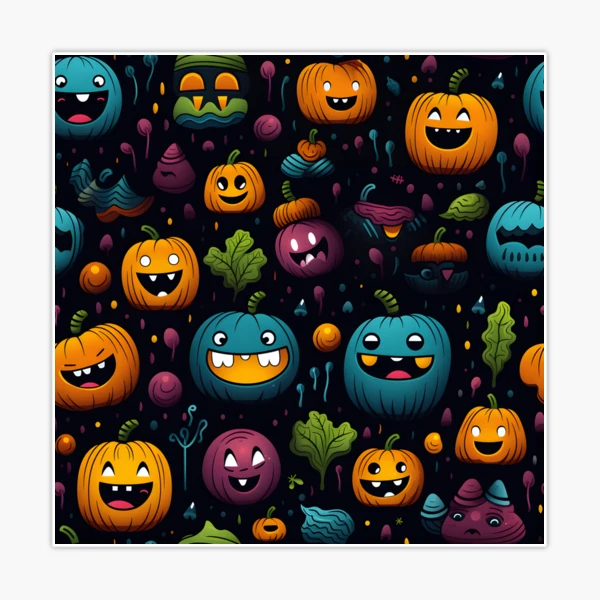 Colorful Cute Pumpkins Pattern Art Black Background Halloween