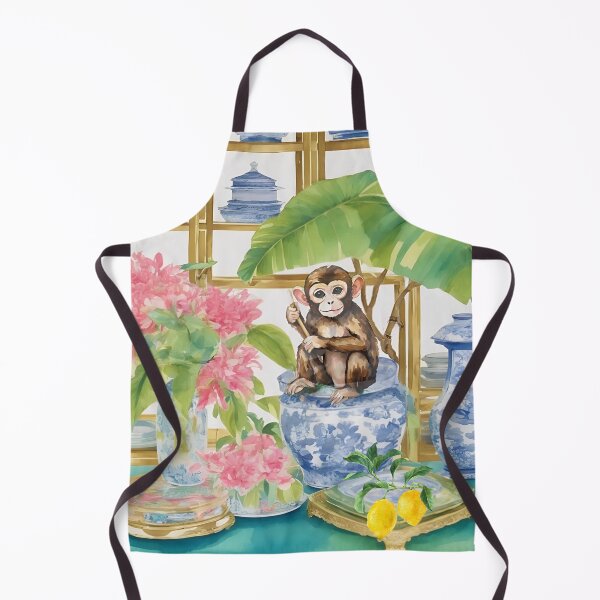 Item preview, Cute monkey, lemons and chinoiserie jars designed and sold by SophieClimaArt.