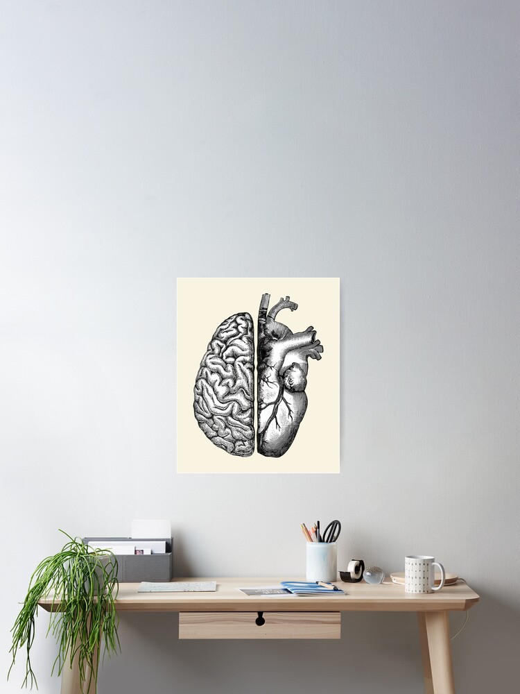Vintage style half brain half heart, brain or heart and