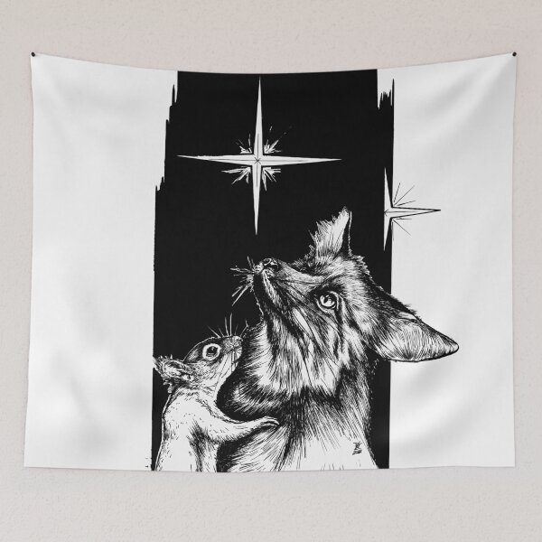 Item preview, Fox and squirrel in front of a night sky with stars designed and sold by camarocaro.
