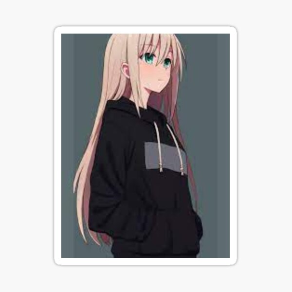 Cute anime girl in black hoodie and green eyes Vector Image