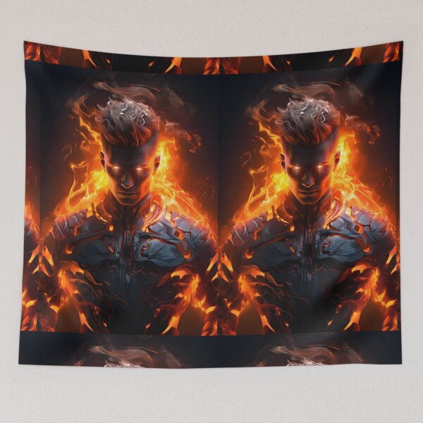 Item preview, A handsome powerful flaming cyborg in the style of futuristic glamour designed and sold by AI-Only Creations.