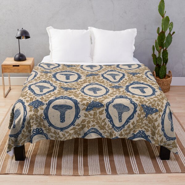 Item preview, Indigo Milk Cap Mushrooms and Antique Frames - Gold and Navy Blue designed and sold by ashandinkstudio.