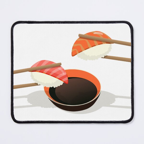 Item preview, Hand drawn vector still life of chopsticks with a sushi and a bowl of soya sauce designed and sold by Familyshmot.