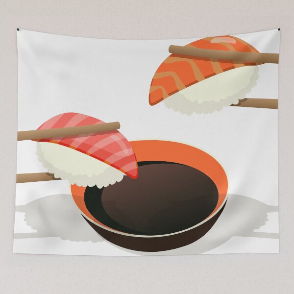 Item preview, Hand drawn vector still life of chopsticks with a sushi and a bowl of soya sauce  designed and sold by Familyshmot.