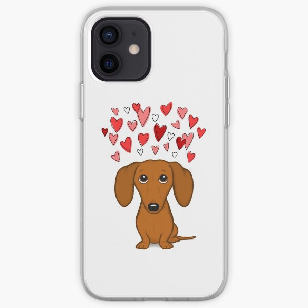 Dachshund lindo con corazones Funda blanda para iPhone