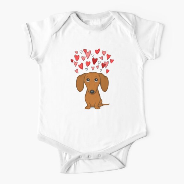 Cute Dachshund with Hearts Short Sleeve Baby One-Piece