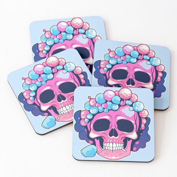 Item preview, Colorful Bubblegum Skull Lollipop Pink and Blue Sweets Juicy Spooky Halloween designed and sold by BubbleBone.
