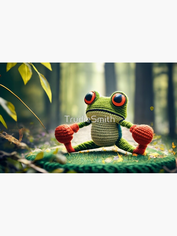 Sticker for Sale mit Kleiner gehäkelter Frosch in einem Wald von  TrudieSmith