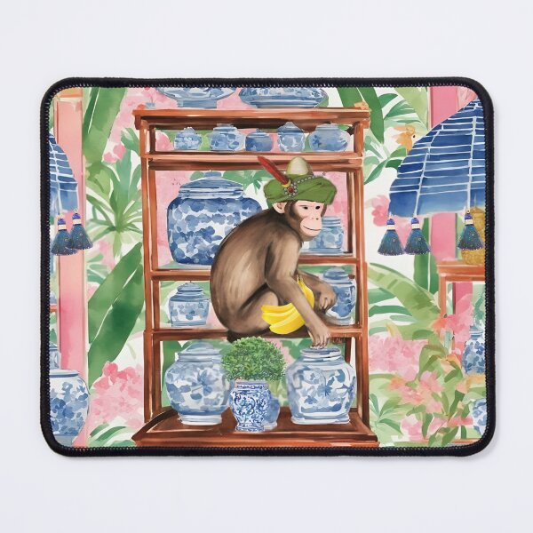 Item preview, Monkey on the shelf with chinoiserie jars designed and sold by SophieClimaArt.