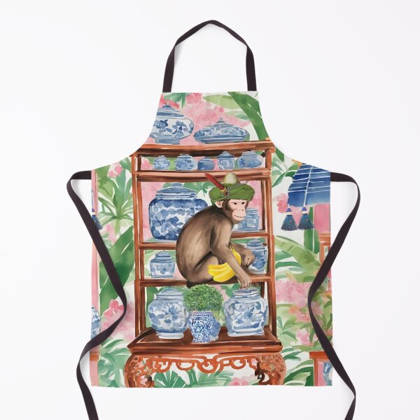 Item preview, Monkey on the shelf with chinoiserie jars designed and sold by SophieClimaArt.