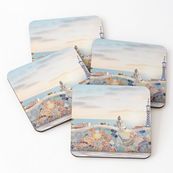 Item preview, Beach Sunrise view Gaudí-Inspired Park Güell Mosaic artwork designed and sold by LolioGifts.