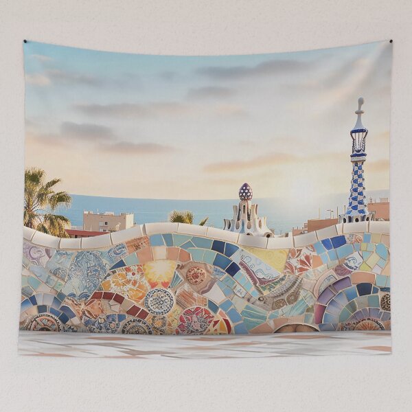 Item preview, Beach Sunrise view Gaudí-Inspired Park Güell Mosaic artwork designed and sold by LolioGifts.