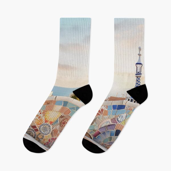Item preview, Beach Sunrise view Gaudí-Inspired Park Güell Mosaic artwork designed and sold by LolioGifts.