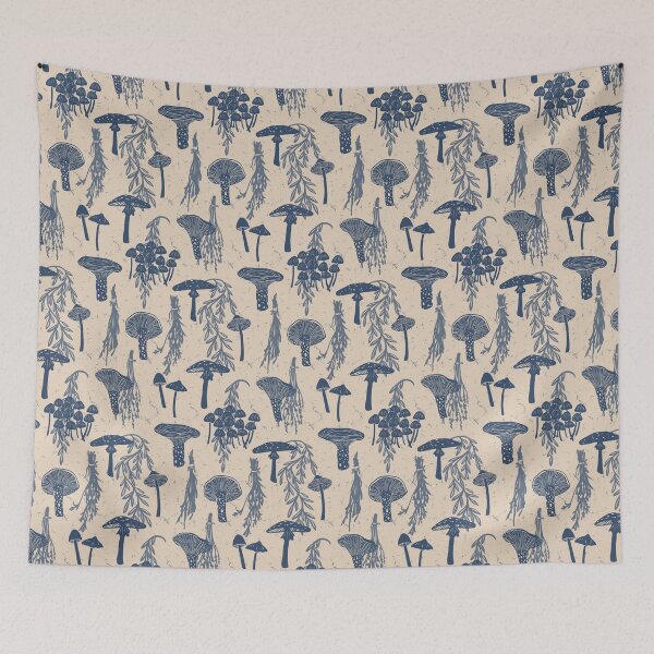 Item preview, Foraged Mushrooms and Dried Herbs - Parchment and Navy Blue designed and sold by ashandinkstudio.