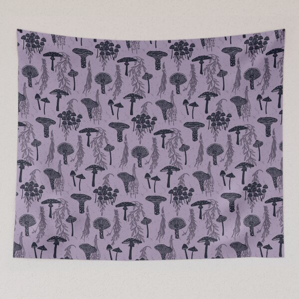 Item preview, Foraged Mushrooms and Dried Herbs - Purple Monochrome designed and sold by ashandinkstudio.