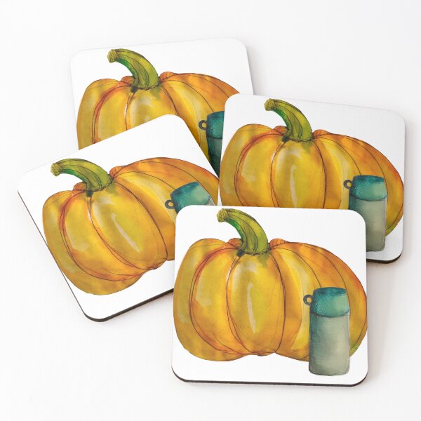Item preview, pumpkin and thermos doodle designed and sold by medagoArt.