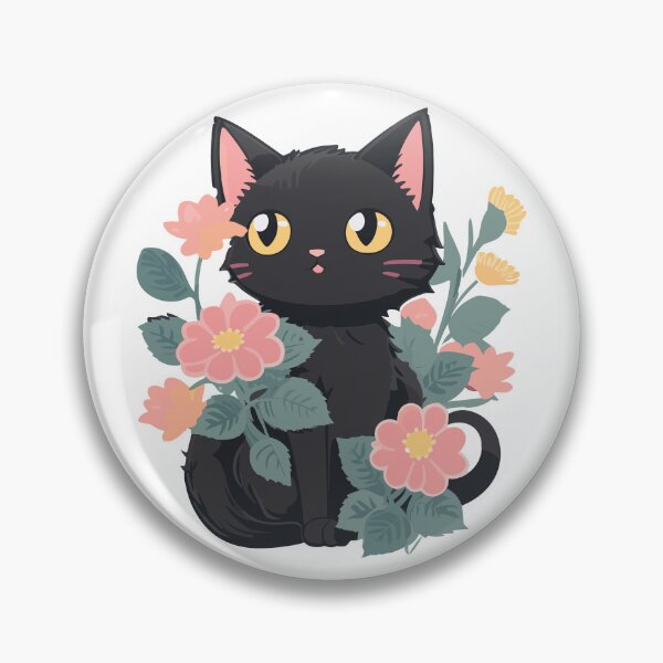 Item preview, Cute black cat and flowers designed and sold by twisted-dot.