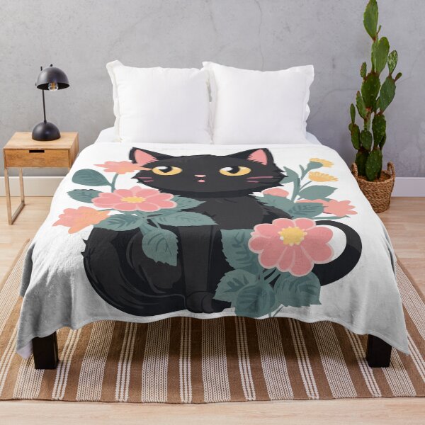 Item preview, Cute black cat and flowers designed and sold by twisted-dot.
