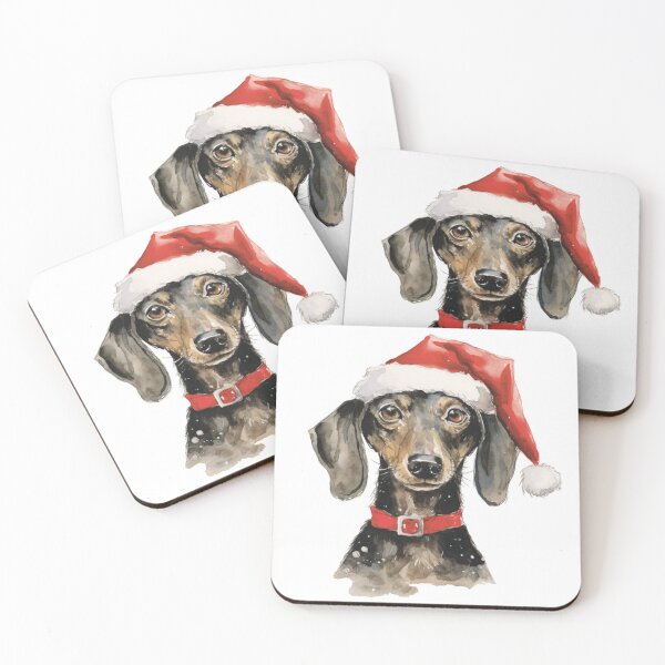Item preview, Miniature Wiener Dog with Santa hat designed and sold by CreativeDecorCo.
