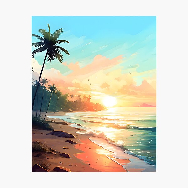 Item preview, Soothing Sunrise: A Tranquil Beach in Watercolor designed and sold by Shirtastically.