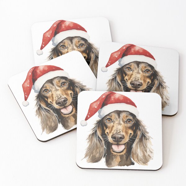 Item preview, Longhaired Wiener Dog with Santa hat designed and sold by CreativeDecorCo.