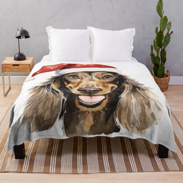 Item preview, Longhaired Wiener Dog with Santa hat designed and sold by CreativeDecorCo.