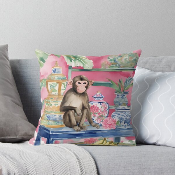 Item preview, Monkey in chinoiserie interior with bananas designed and sold by SophieClimaArt.