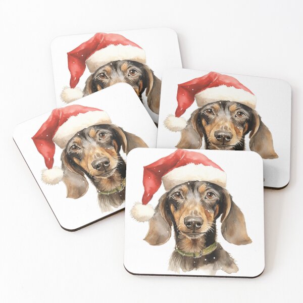 Item preview, Brown Wiener Dog with Santa hat designed and sold by CreativeDecorCo.