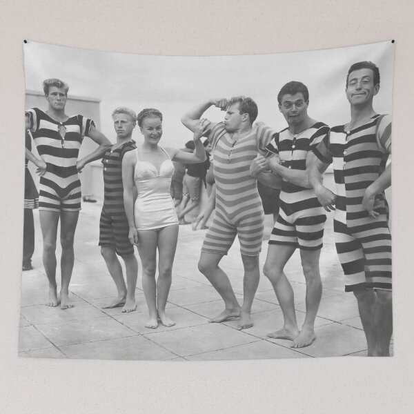 Item preview, Men Flexing Muscles, Funny Vintage Black and White Old Photo designed and sold by vintagevivian.